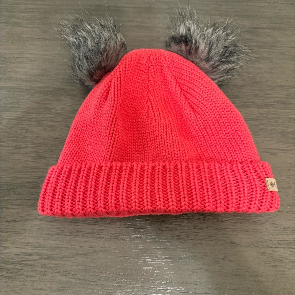 Columbia Pink Knit Hat with Faux Fur Pom-Poms